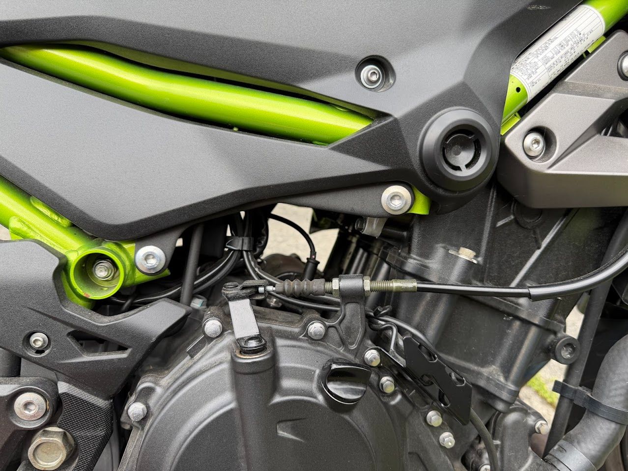 Motorcycle chassis and engine components checked during spring maintenance